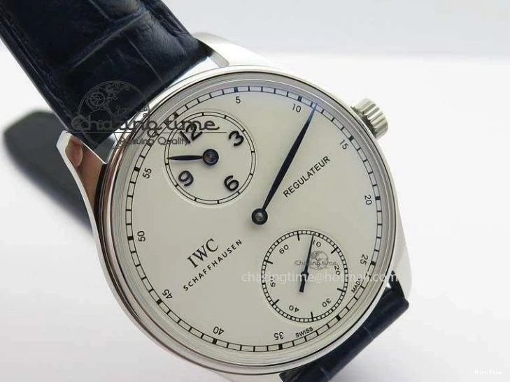 MIROTIME 0421 Portuguese IW5444 SS White Dial Blue Numbers On Blue Leather Strap A Modern 7258